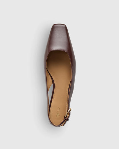 Italian Leather Slingback Flat - 5 / Bone