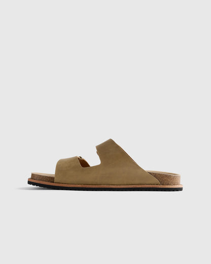 Nubuck Leather Double Buckle Slide - 7 / Black