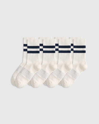 Everyday Cotton Varsity Stripes Half-Crew Sock (4-Pack) - S / Ivory/Navy Stripe