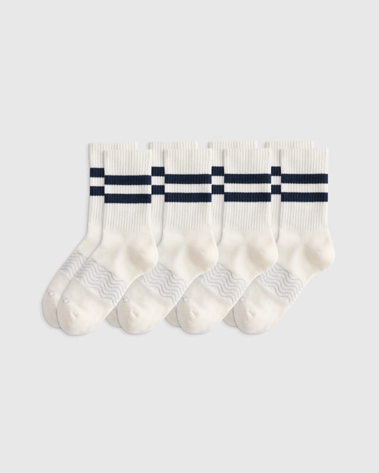 Everyday Cotton Varsity Stripes Half-Crew Sock (4-Pack) - S / Ivory/Navy Stripe