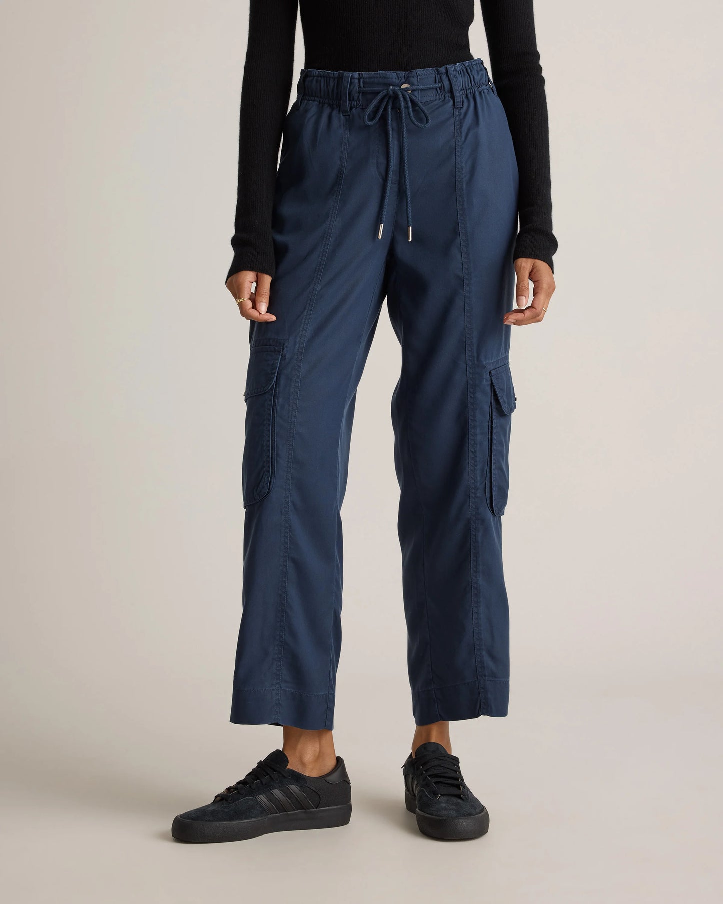 Vintage Wash Tencel Drawstring Cargo Pants - XS / Olive
