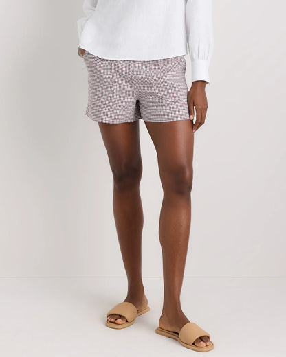 100% European Linen Shorts - XS / Taupe Brown Gingham