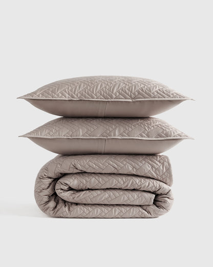 Organic Cotton Basketweave Quilt Set - Twin / Mineral