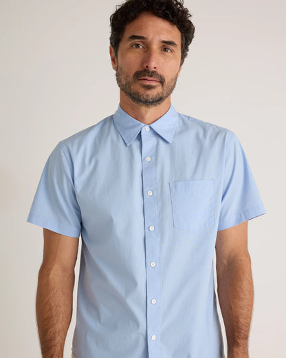Organic Cotton Stretch Poplin Short Sleeve Shirt - S / Light Blue