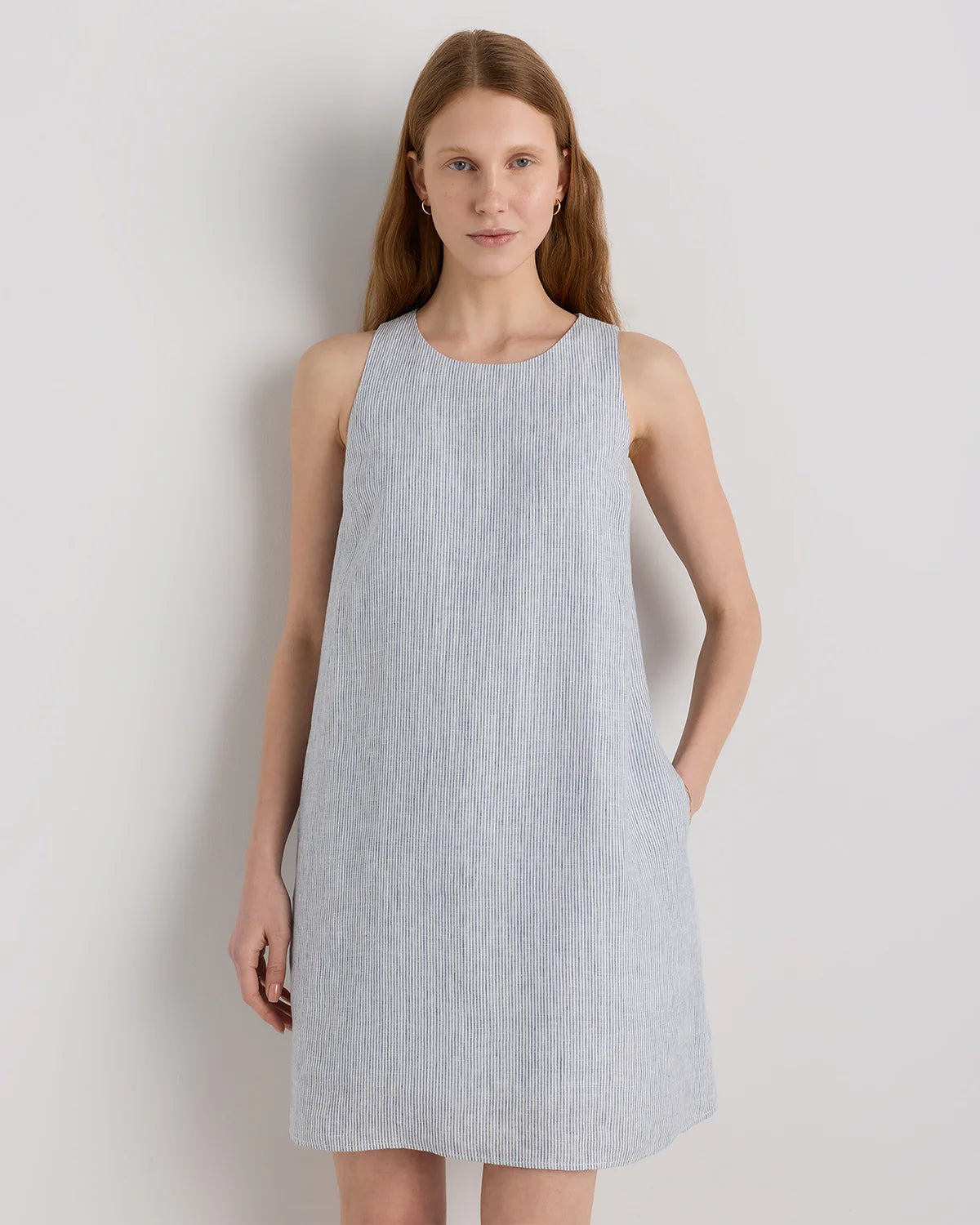 100% European Linen Tank Mini Dress - XS / Deep Navy
