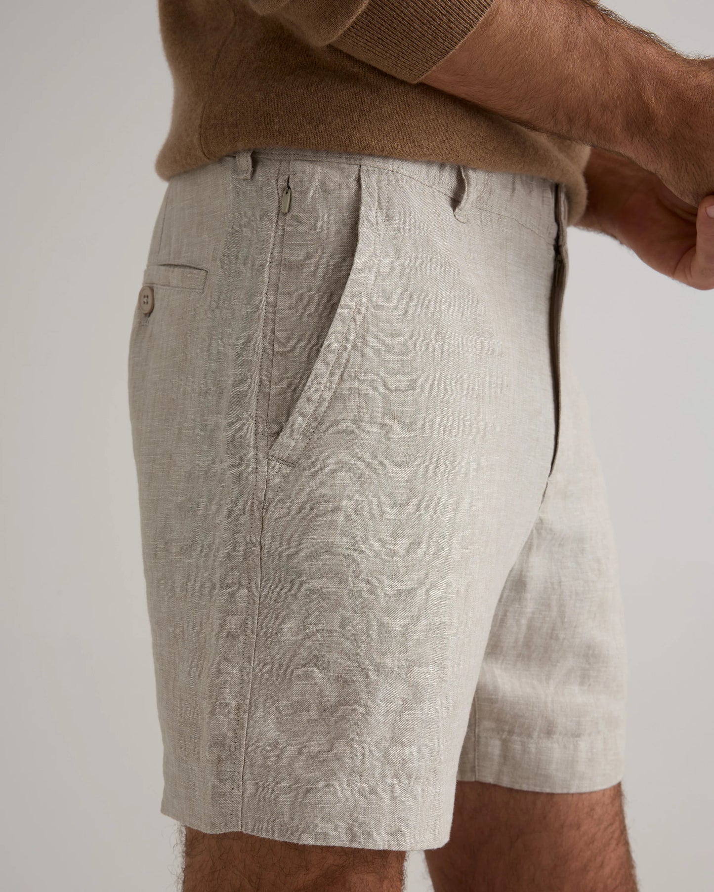 100% European Linen Trouser Shorts - 7" - S / Bayberry Olive