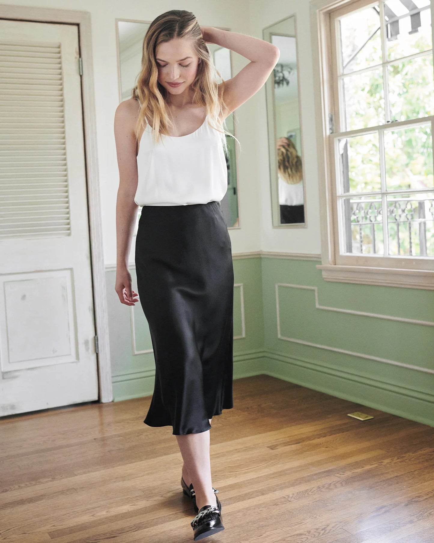 100% Washable Silk Skirt - XS / Champagne