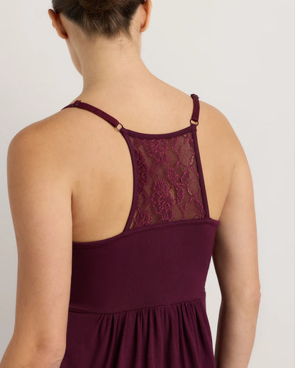 Bamboo Jersey Lace Detail Maternity & Nursing Nightgown - XS / Wine Tasting Red