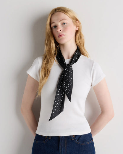 100% Silk Printed Skinny Scarf - One Size / Tiny Dot Black/ White