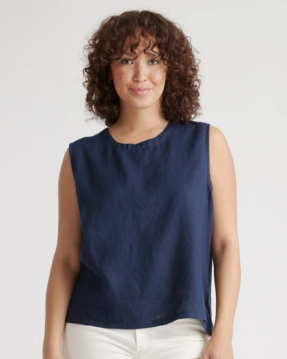 100% European Linen Tank - XS / Black