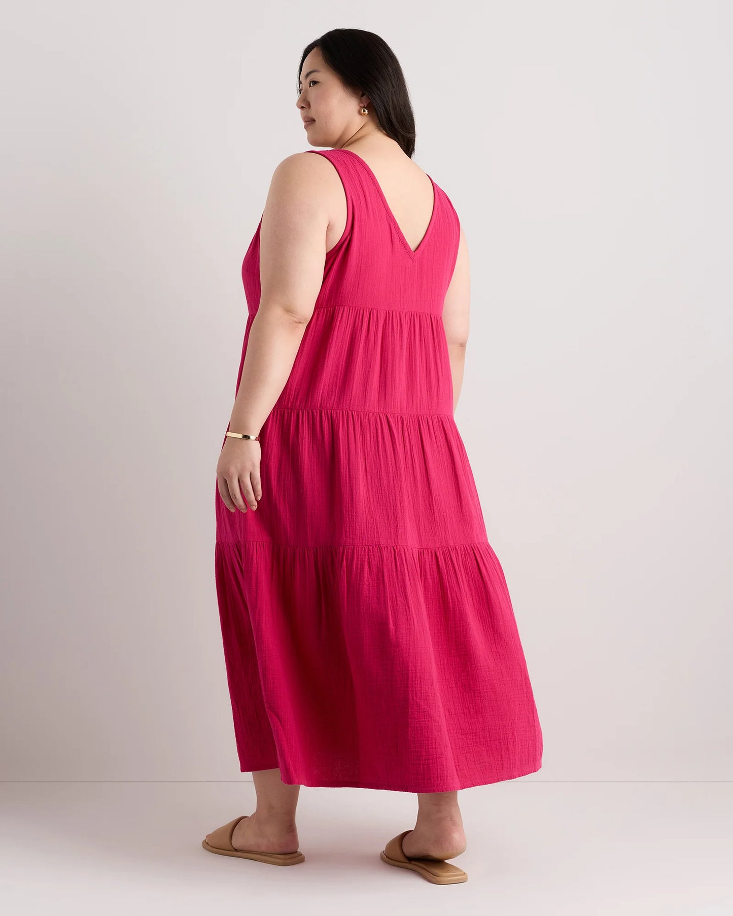 100% Organic Cotton Gauze Tiered Maxi Dress - 1X / Orchid Blue