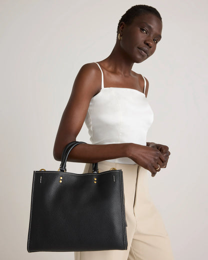 Italian Leather Medium Convertible Satchel - One Size / Black