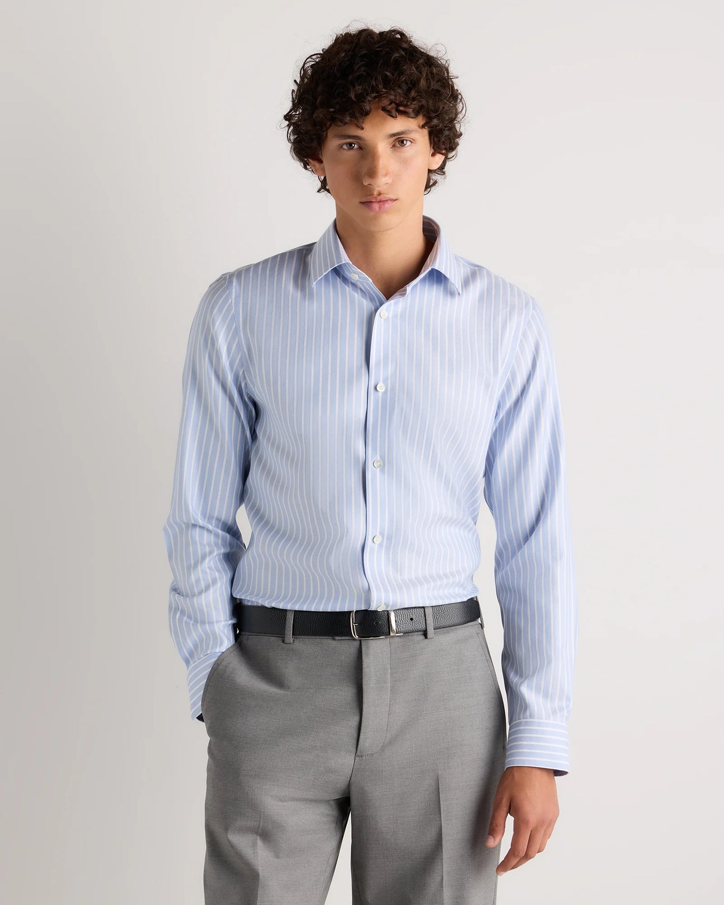 Supima Cotton Herringbone Dress Shirt - S / Blue Stripe