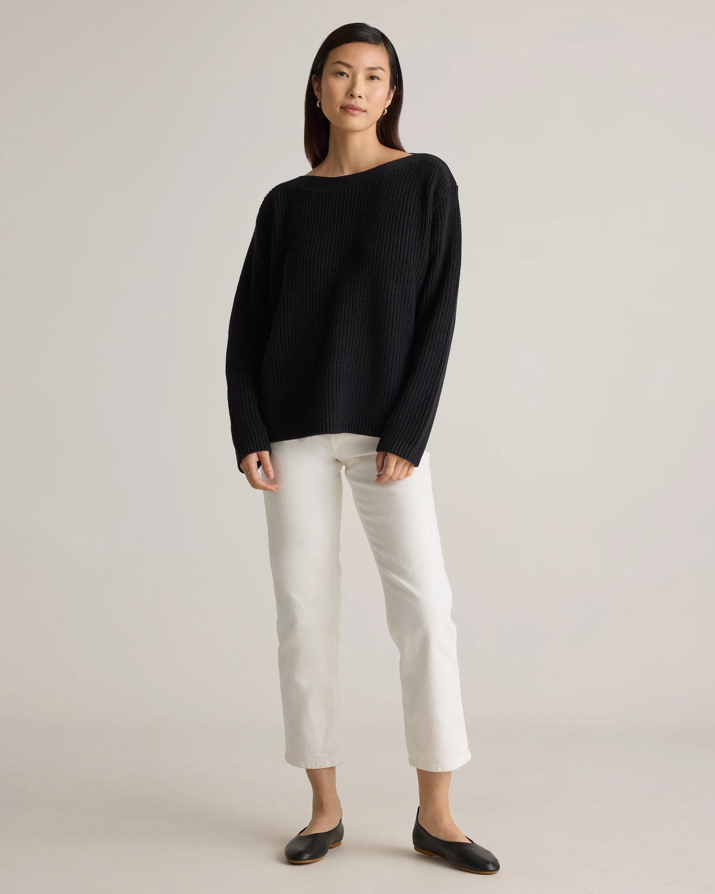100% Organic Cotton Fisherman Boatneck Sweater - XS / Navy
