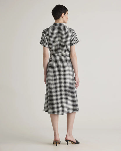 100% European Linen Button Front Dress - XS / Sky Blue Mariner Stripe