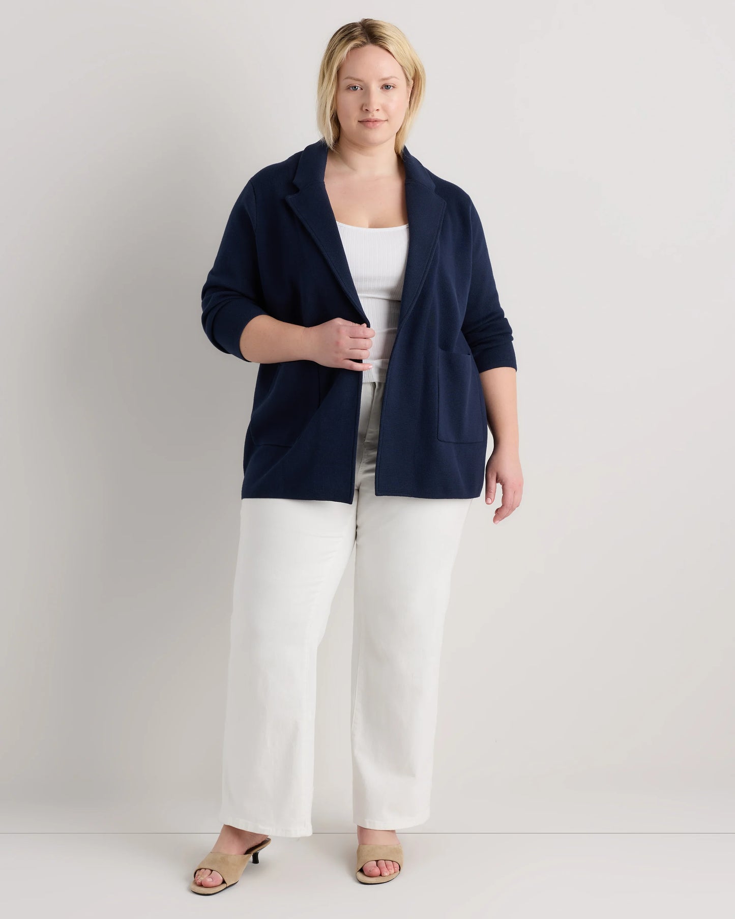 100% Organic Cotton Knit Blazer - 1X / Navy