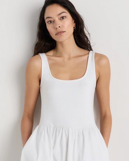 Cotton Mixed Media Tank Dress - XS / Pale Custard Yellow
