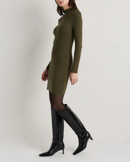 Cotton Cashmere Mock Neck Mini Dress - XS / Mocha Heather