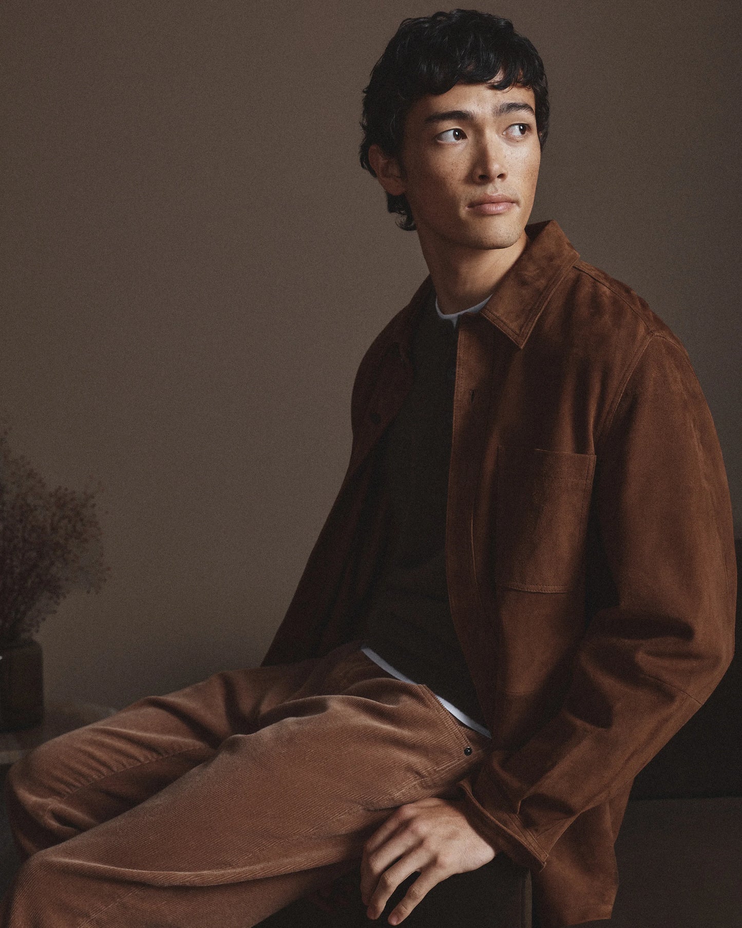 100% Suede Overshirt - S / Cognac Brown