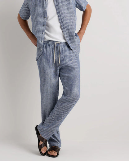100% European Linen Drawstring Beach Pants - XS / Taupe Brown Chambray