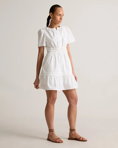 100% Organic Cotton Poplin Tiered Mini Dress - XS / Riviera Blue Heirloom Floral