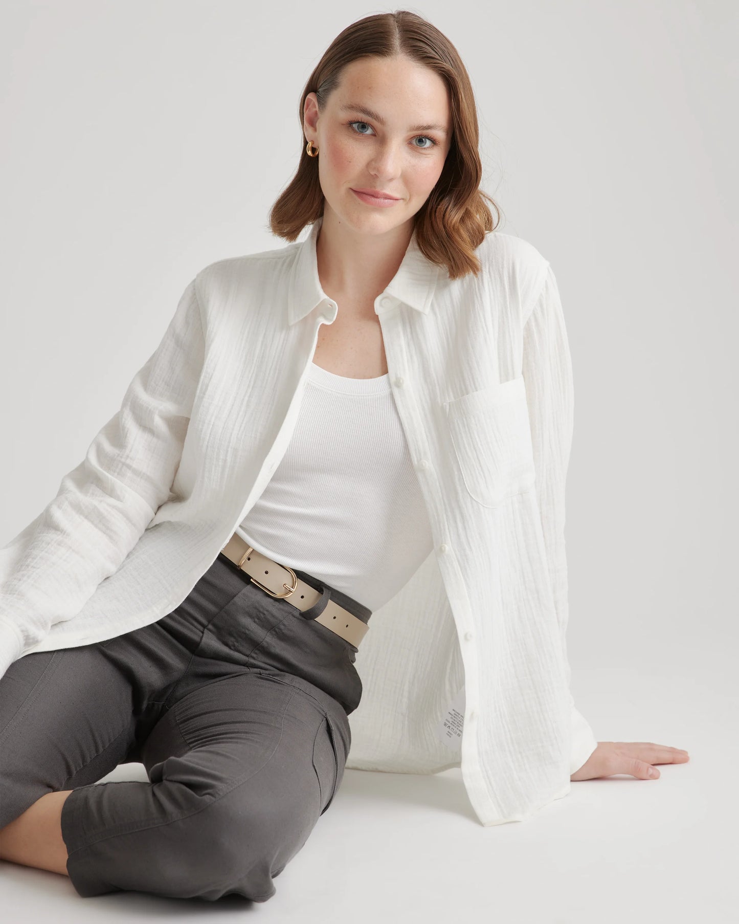 100% Organic Cotton Gauze Long Sleeve Shirt - XS / Khaki Gingham