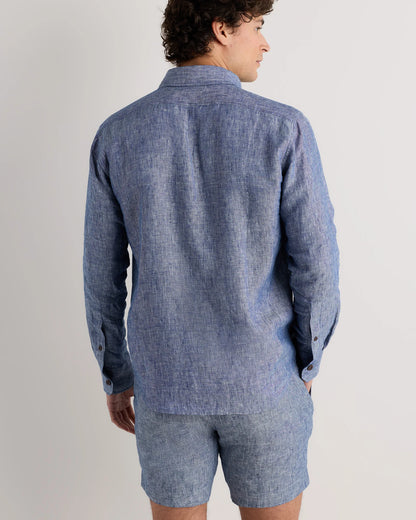100% European Linen Utility Shirt - S / Taupe Brown Chambray