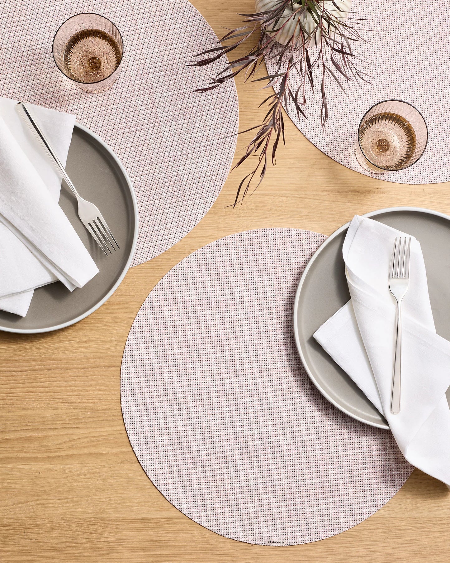 Mini Basketweave Easy-Care Round Placemat, Set of 4 by Chilewich - One Size / Parchment