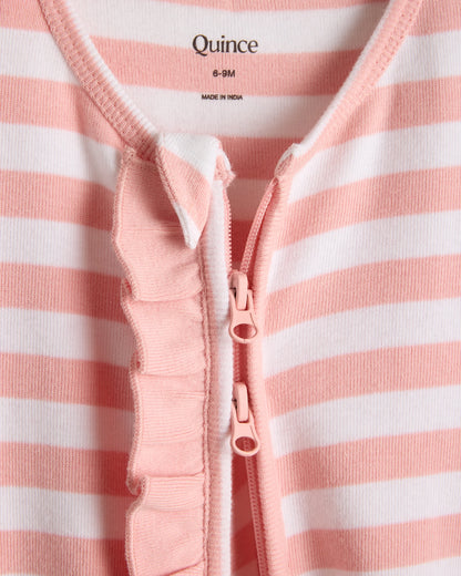 100% Organic Cotton Ruffle Footie - 0-3M / Pink Stripe