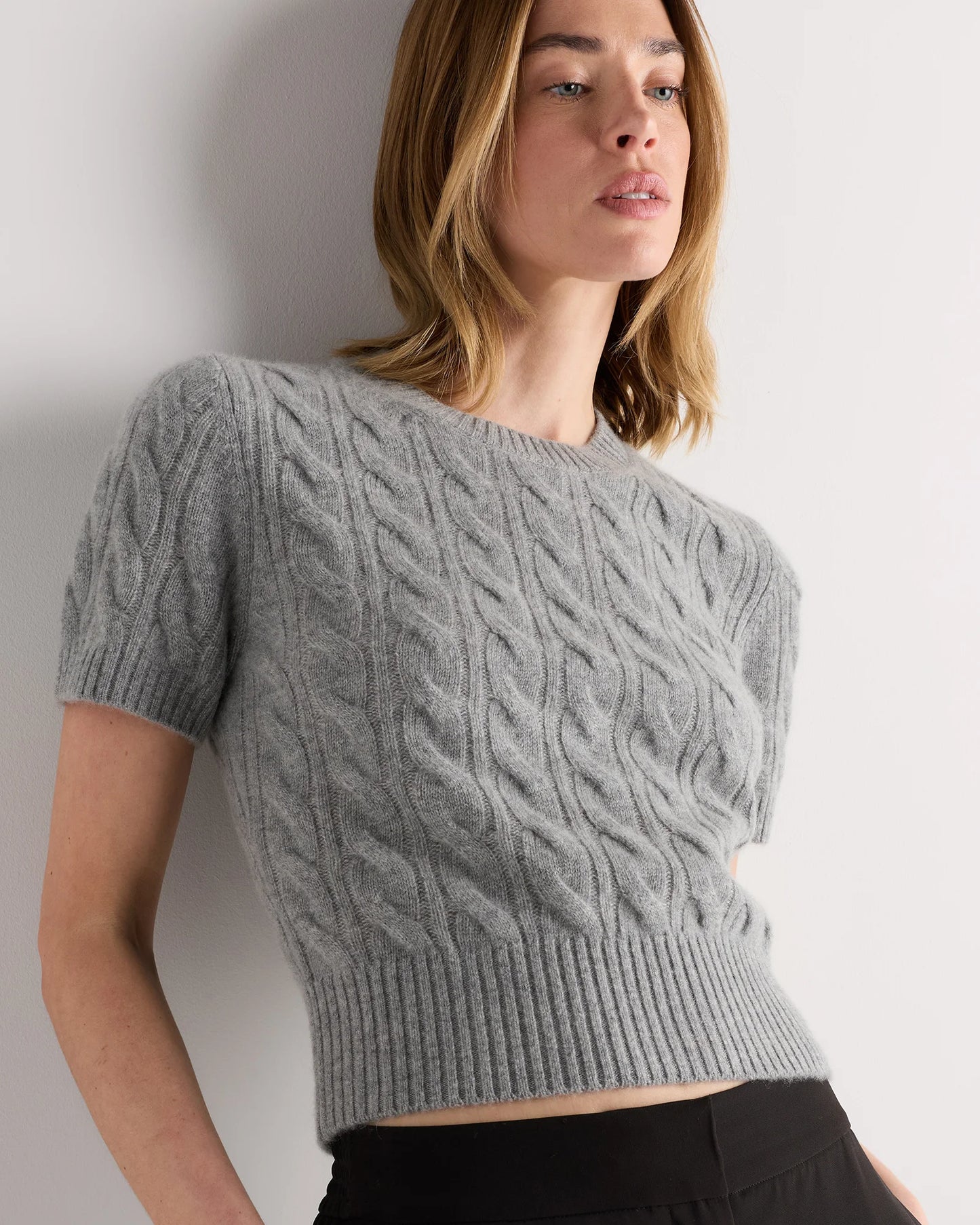 Mongolian Cashmere Shrunken Cable Tee - XS / Ivory