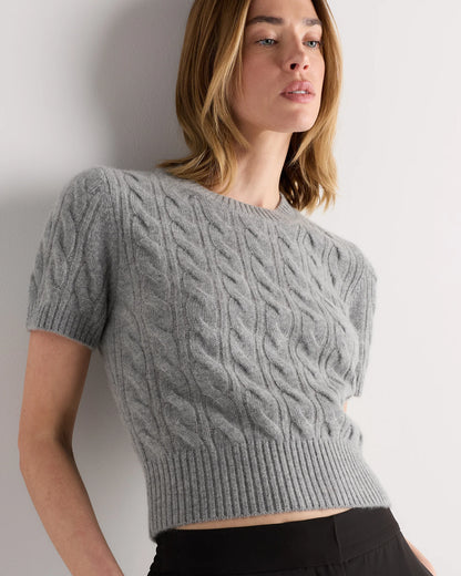 Mongolian Cashmere Shrunken Cable Tee - XS / Ivory