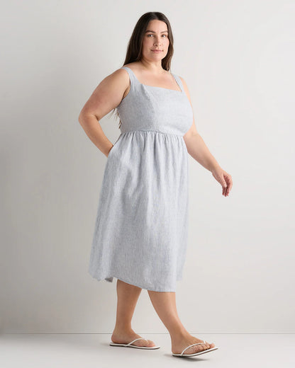 100% European Linen Fit & Flare Midi Dress - 1X / Chile