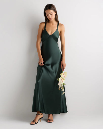 Bianca Stretch Satin Dress - 0 / Garden Sage Green