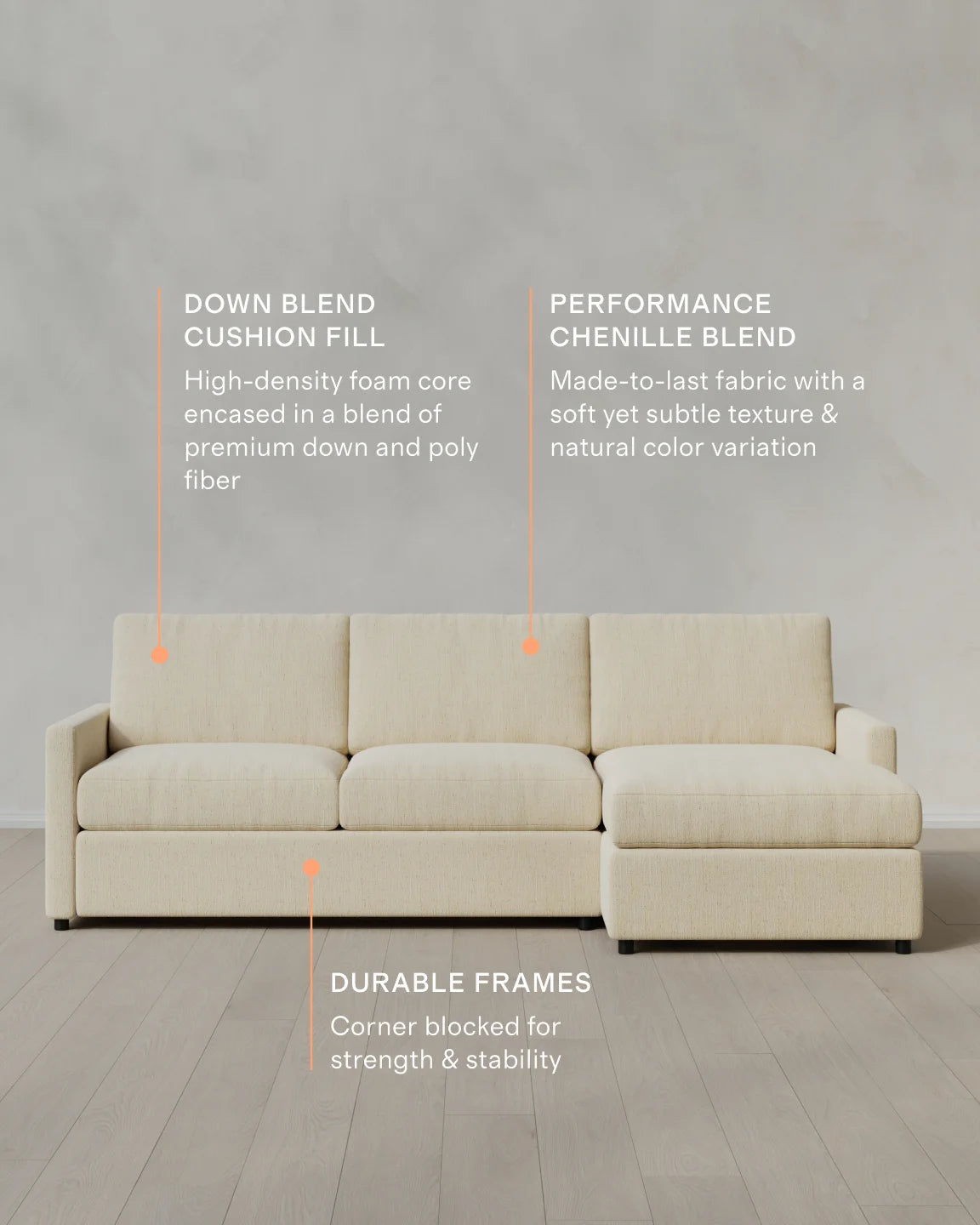 Brennan Performance Chenille Linen Blend Chaise Sectional - Right Arm / Snow