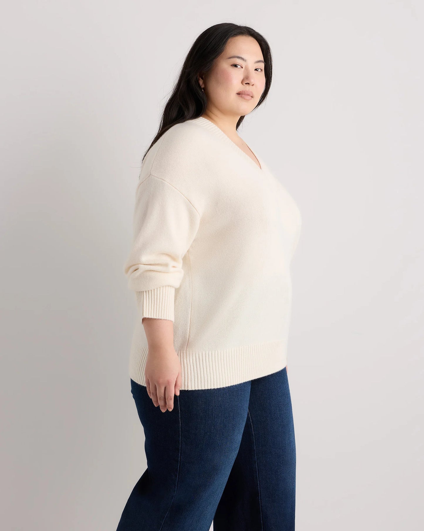 Mongolian Cashmere Oversized V-Neck Sweater - 1X / Pale Custard Yellow