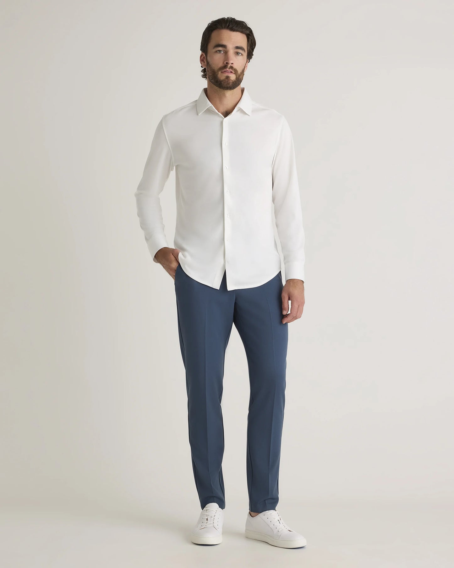 Commuter Stretch Pique Long Sleeve Button Down - XS / Dark Coal