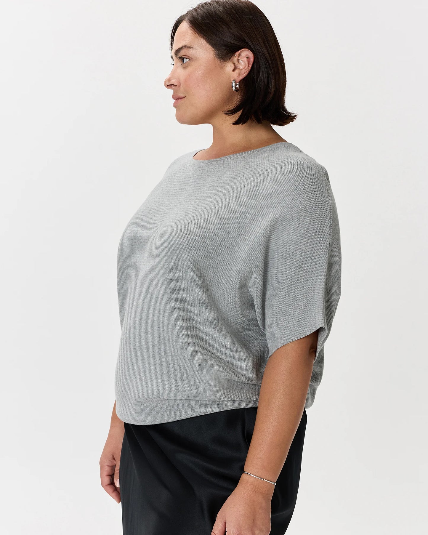 Lightweight Cotton Cashmere Link-Stitch Dolman Sweater - 1X / Orchid Blue Mini Stripe