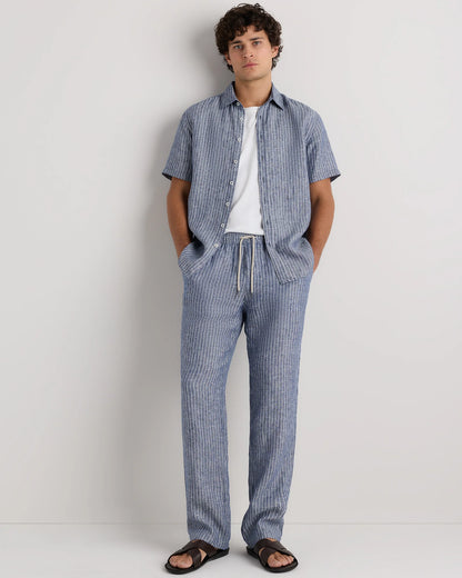 100% European Linen Drawstring Beach Pants - XS / Taupe Brown Chambray