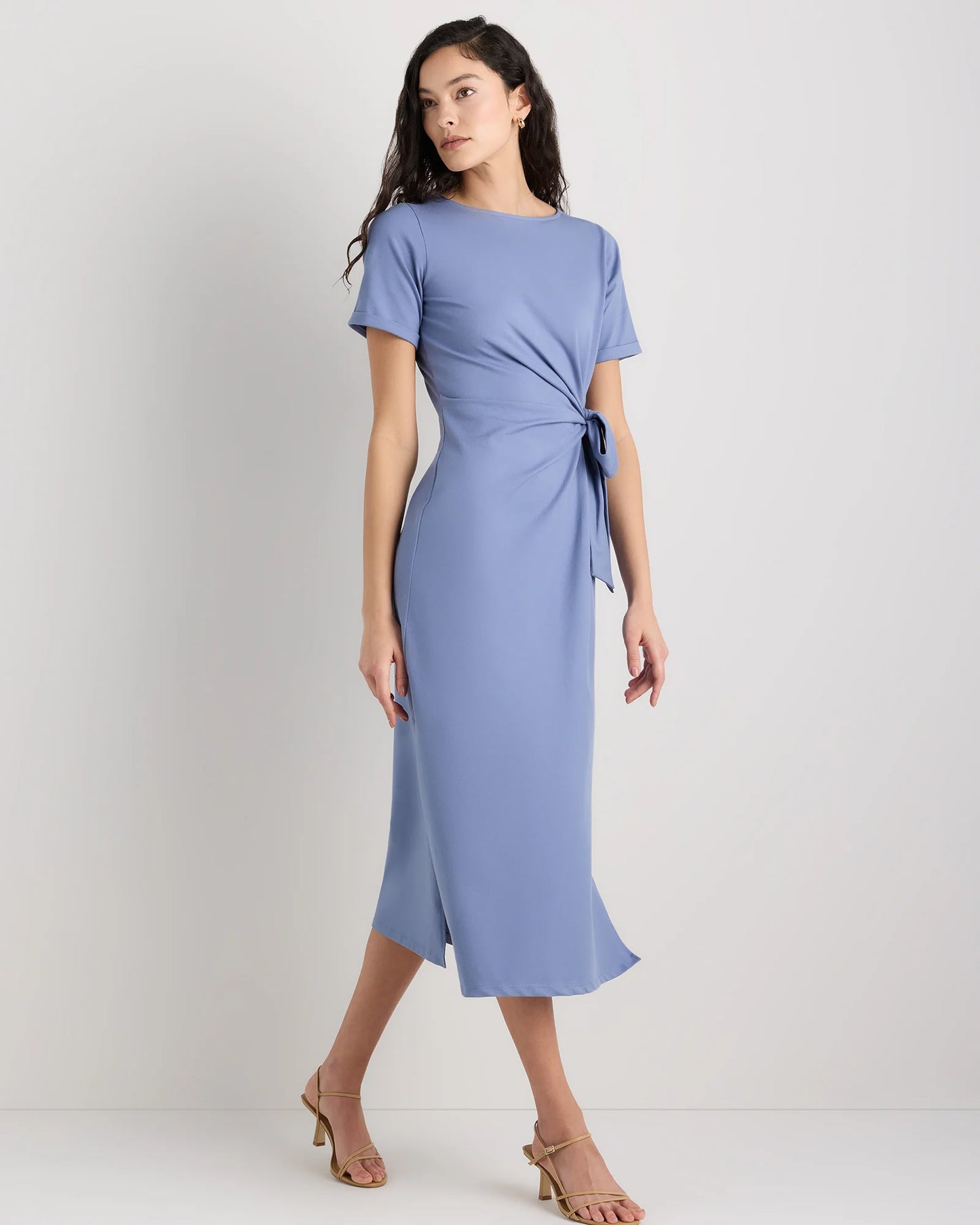 Stretch Cotton Jersey Side Tie Midi Dress - XS / Spiced Orange
