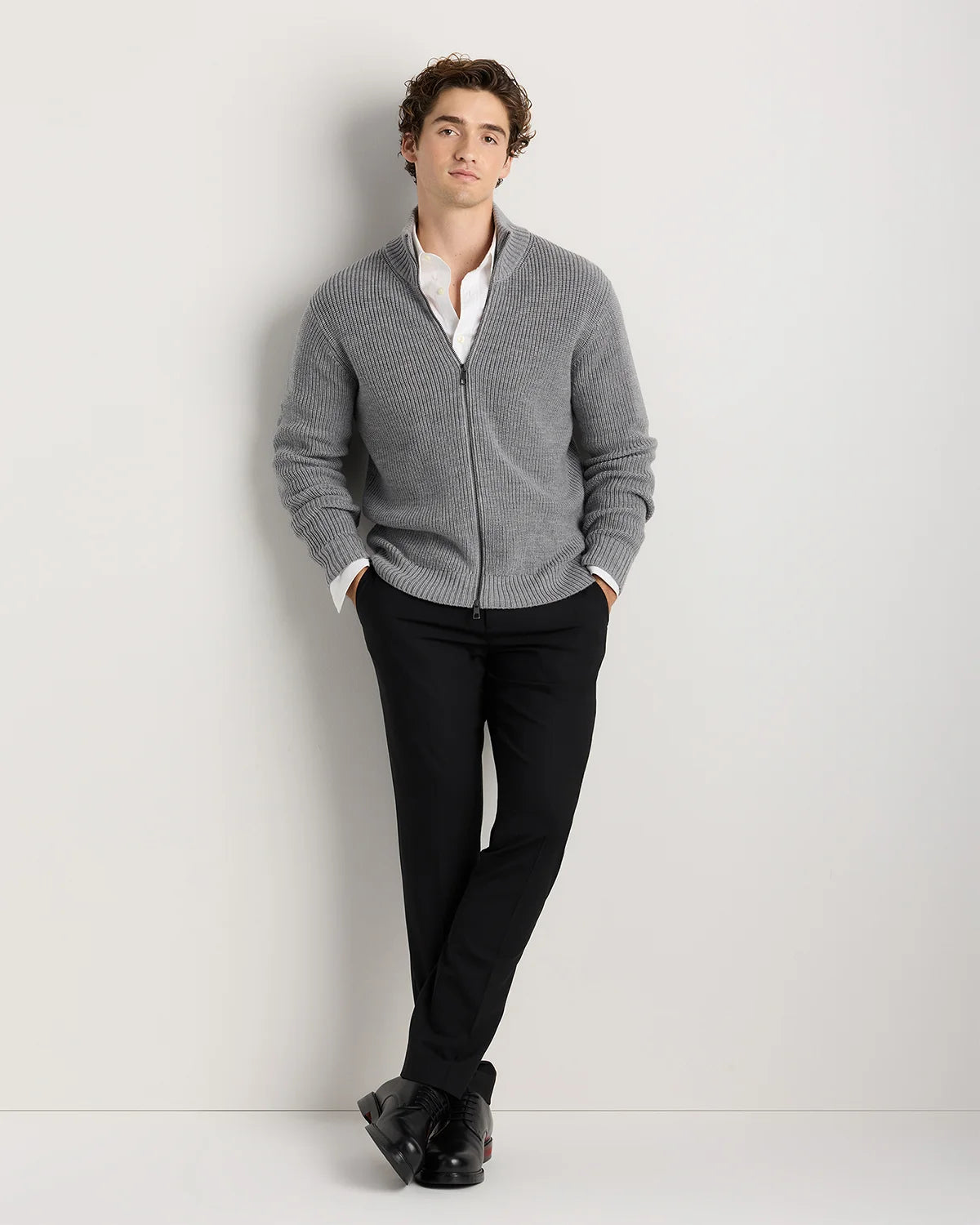 Australian Merino Wool Full Zip Sweater - S / Heather Bone