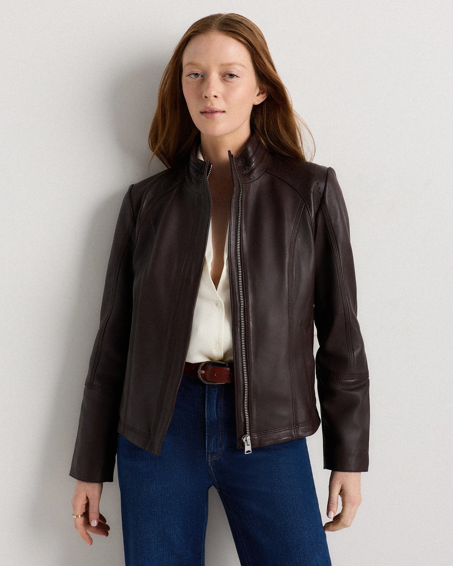 100% Leather Stand-Collar Jacket - XS / True Black