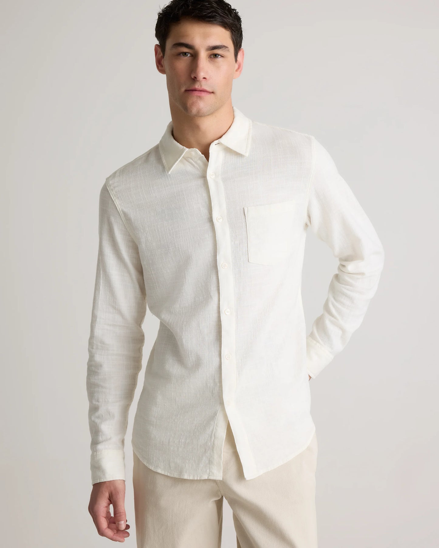 Organic Cotton Stretch Selvage Shirt - S / Mini Blue Stripe