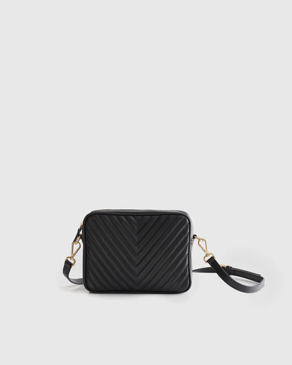 Italian Leather Quilted Crossbody Bag - One Size / Black