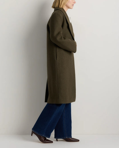 100% Merino Wool Shawl Collar Long Coat - XS / Heather Bone