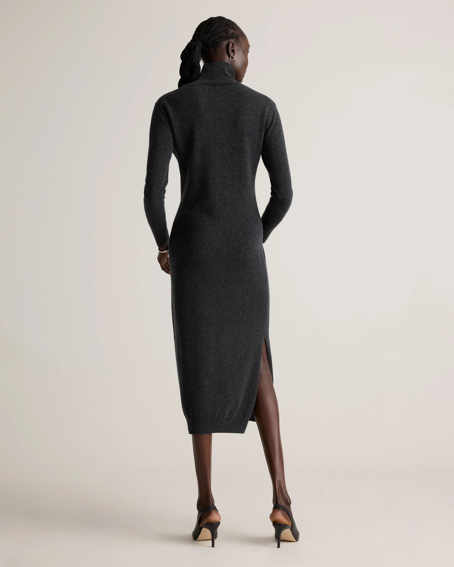 Mongolian Cashmere Turtleneck Midi Sweater Dress - XS / Charcoal