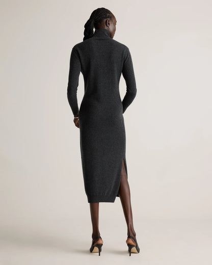 Mongolian Cashmere Turtleneck Midi Sweater Dress - XS / Charcoal