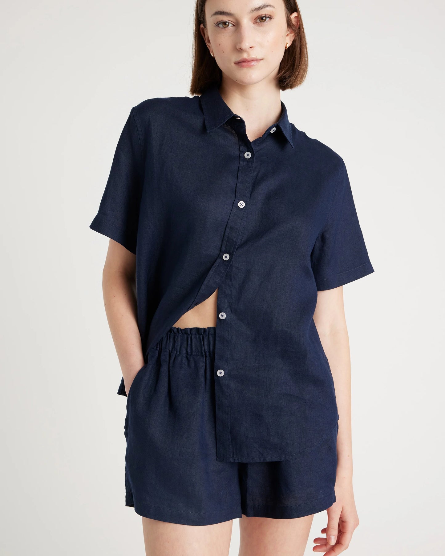 100% European Linen Shorts Pajama Set - XS / French Blue