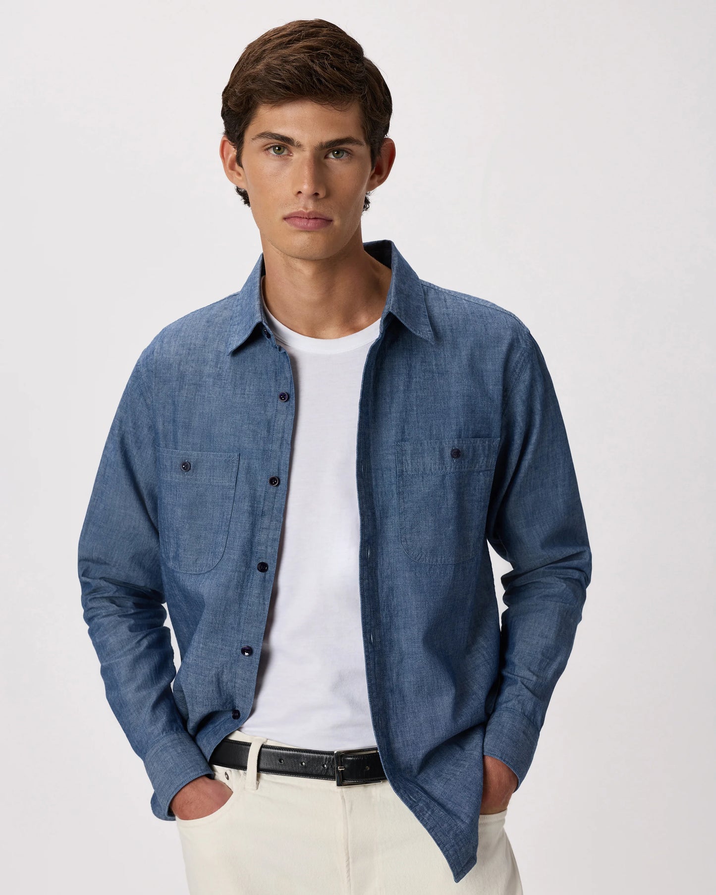 100% Organic Chambray Long Sleeve Shirt - S / Light Chambray