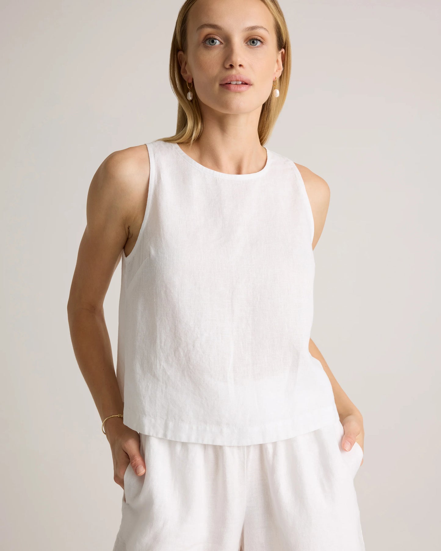100% European Linen Cropped Tank - XS / Taupe Brown Gingham