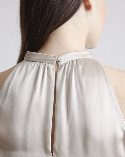 100% Washable Silk Halter Top - XS / Moonstone Blue